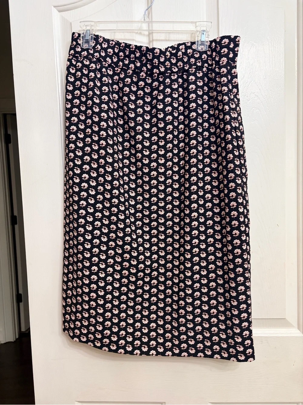 J. Crew Navy Midi Skirt with Tan Floral Dot Print